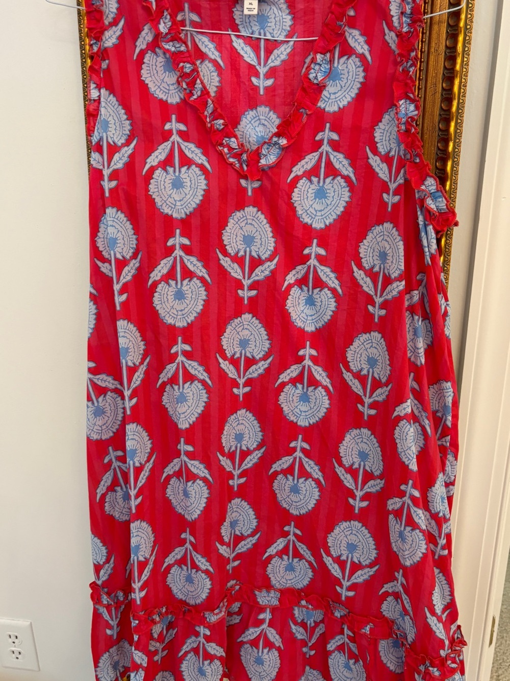 J. Crew Coral Floral and Stripe Block Print Sleeveless Ruffled Dress